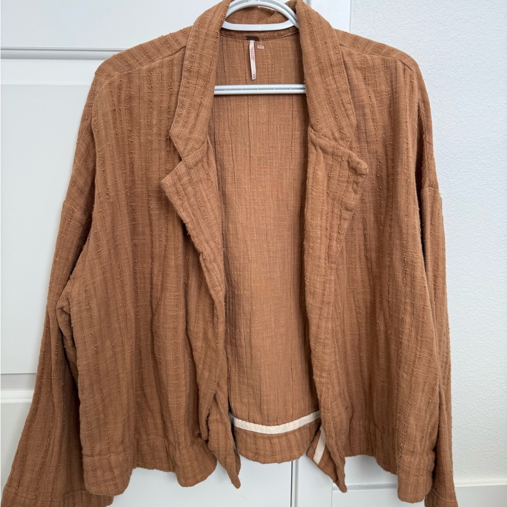 Free People Brown Blazer with Relaxed Fit and Lightweight Fabric